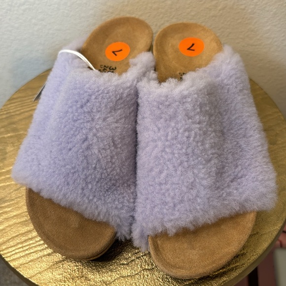 BIRKENSTOCK Papillio Namics Teddy Shearling Purple Fog Mule Wedges, size 7 - Picture 9 of 12